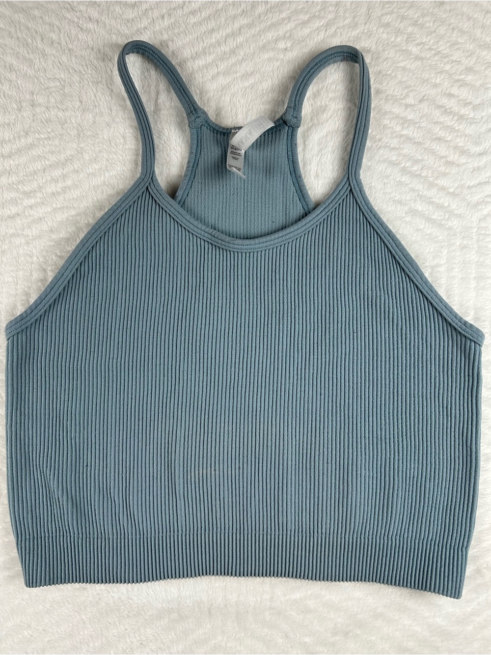 Zenana Outfitters Ribbed Racerback Crop Top - Dusty Blue